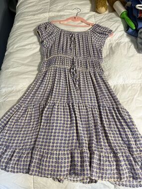 Girls' Lavender Floral Tiered Casual Dress with Drawstring Waist